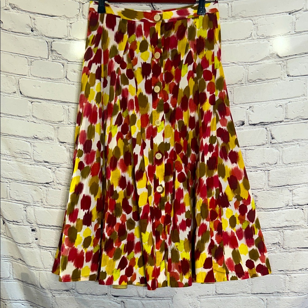 Lafayette 148 New York Purple Yellow Printed Button Front Skirt Size 2